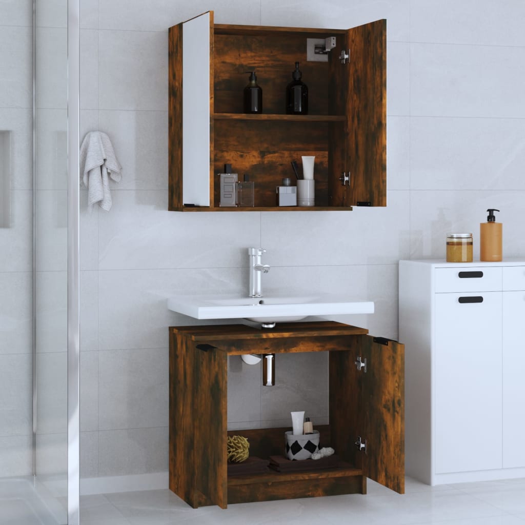 vidaXL 2 Piece Bathroom Cabinet Set Smoked Oak Engineered Wood