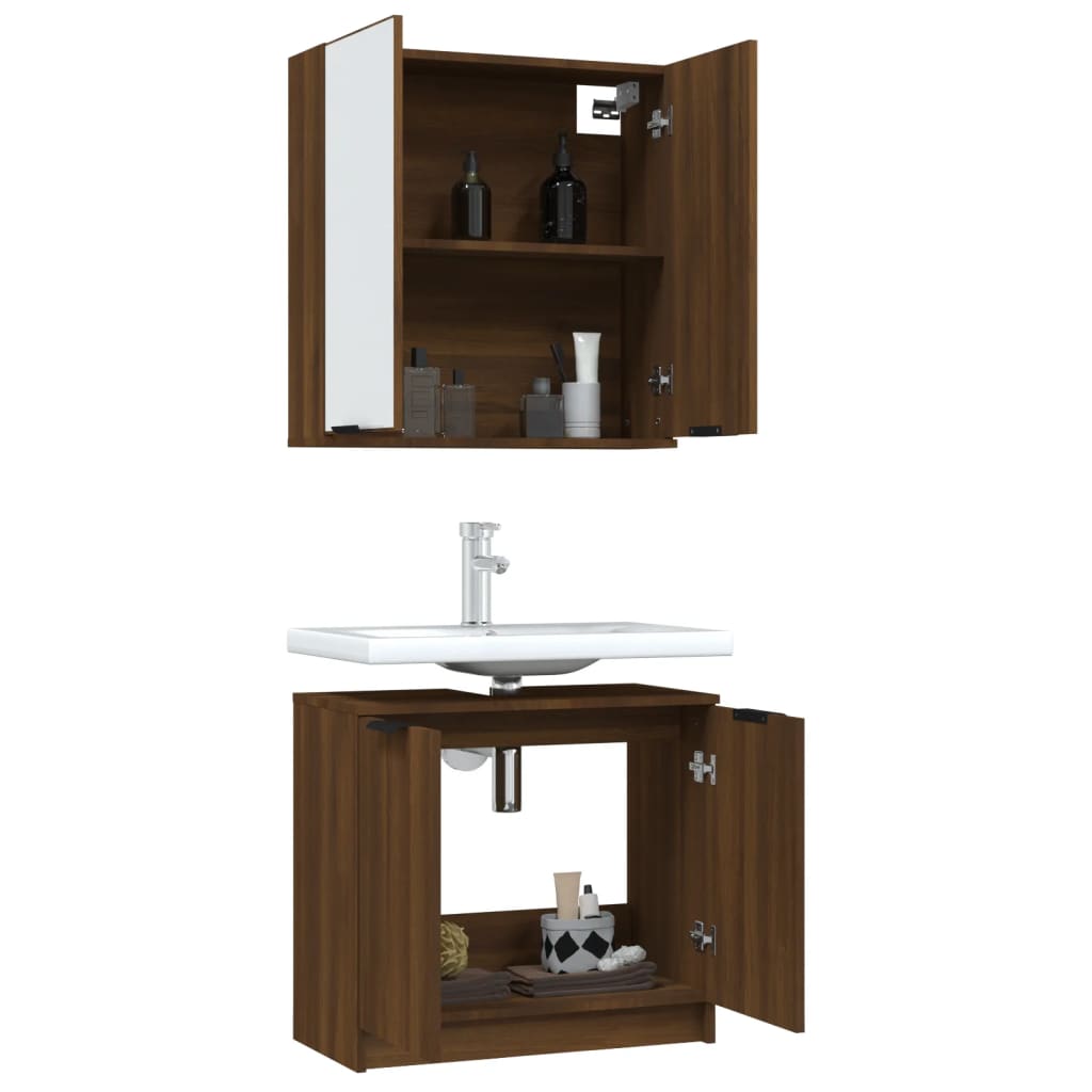 vidaXL 2 Piece Bathroom Cabinet Set Brown Oak Engineered Wood