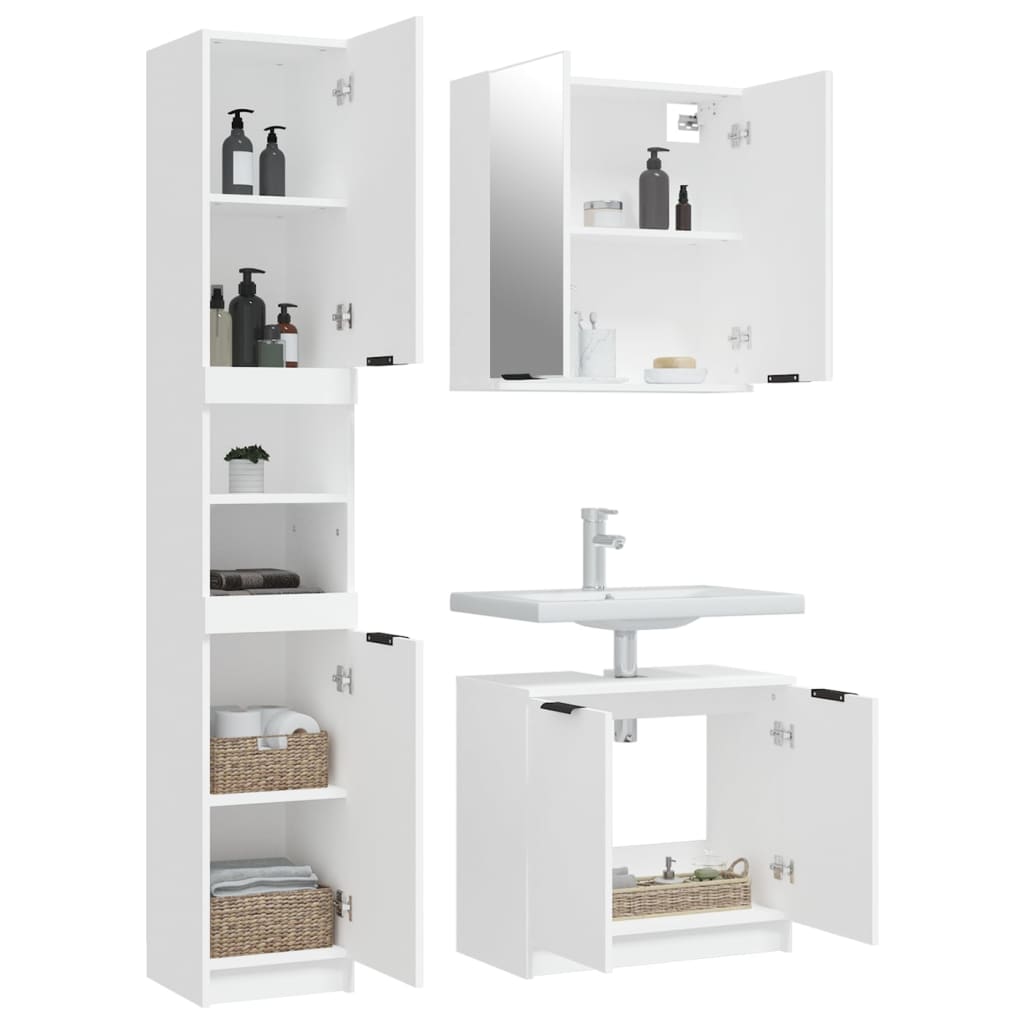 vidaXL 3 Piece Bathroom Cabinet Set White Engineered Wood