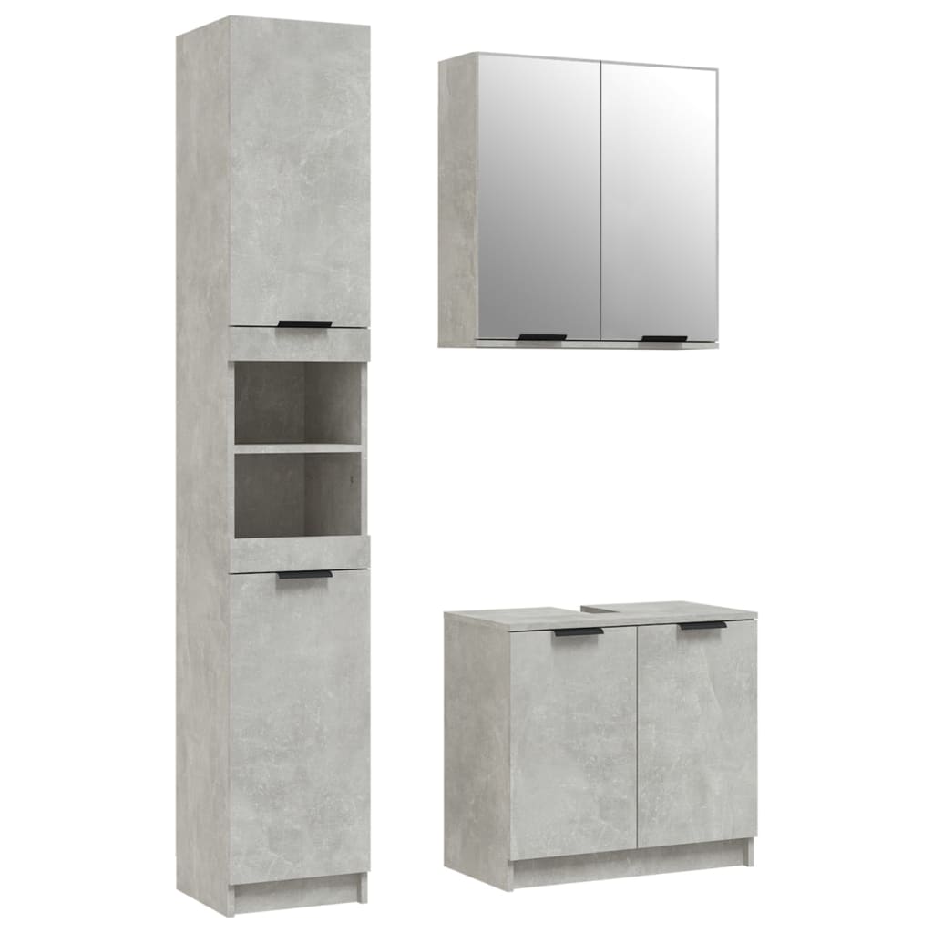 vidaXL 3 Piece Bathroom Cabinet Set Concrete Grey Engineered Wood