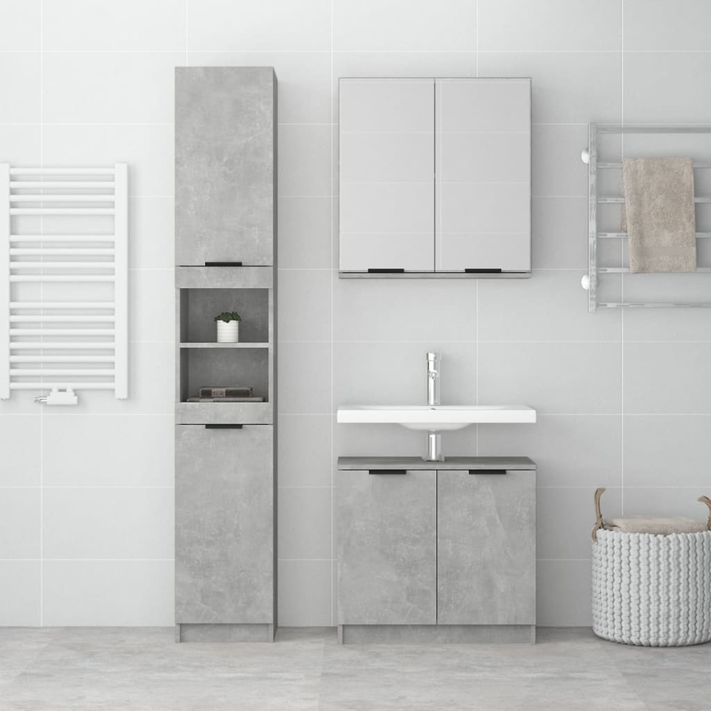 vidaXL 3 Piece Bathroom Cabinet Set Concrete Grey Engineered Wood