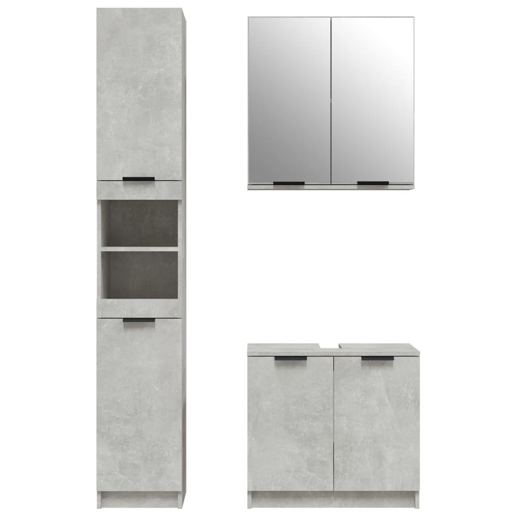 vidaXL 3 Piece Bathroom Cabinet Set Concrete Grey Engineered Wood