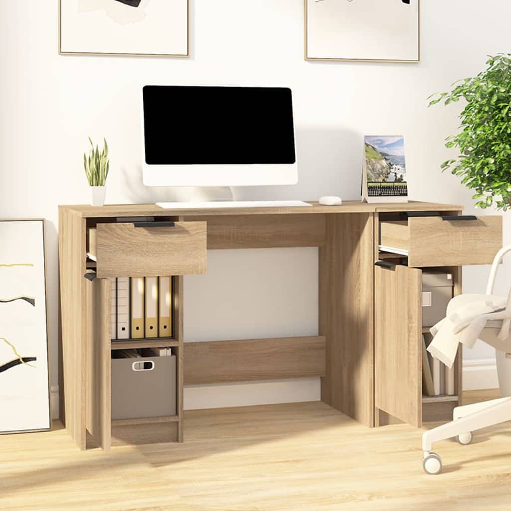 vidaXL Desk with Side Cabinet Sonoma Oak Engineered Wood