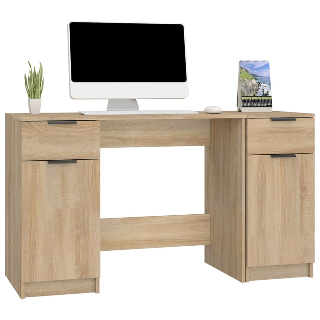 vidaXL Desk with Side Cabinet Sonoma Oak Engineered Wood