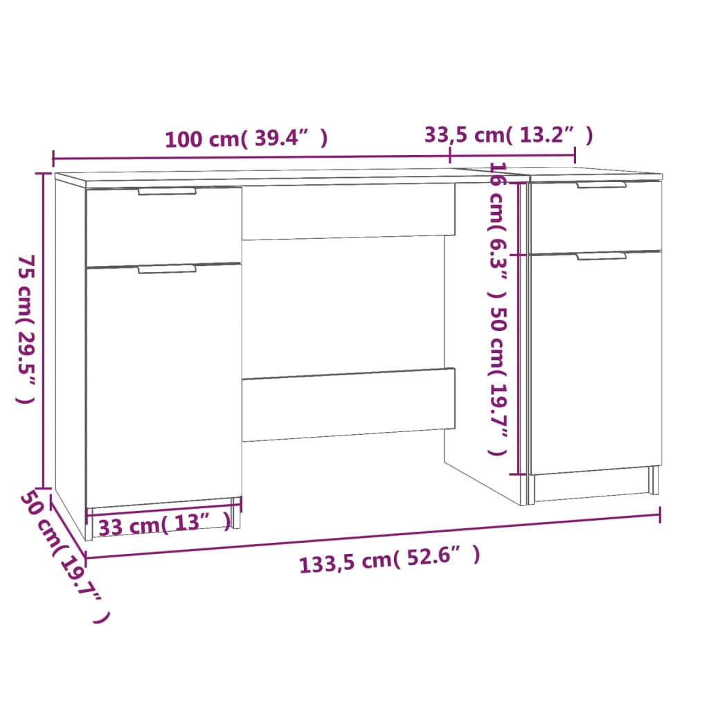 vidaXL Desk with Side Cabinet Sonoma Oak Engineered Wood