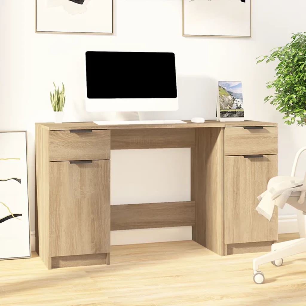 vidaXL Desk with Side Cabinet Sonoma Oak Engineered Wood