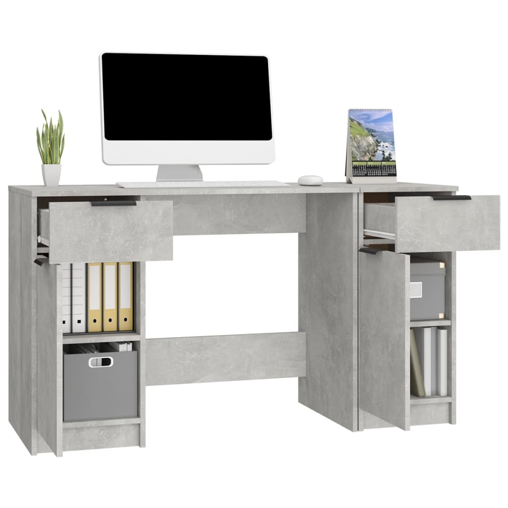 vidaXL Desk with Side Cabinet Concrete Grey Engineered Wood