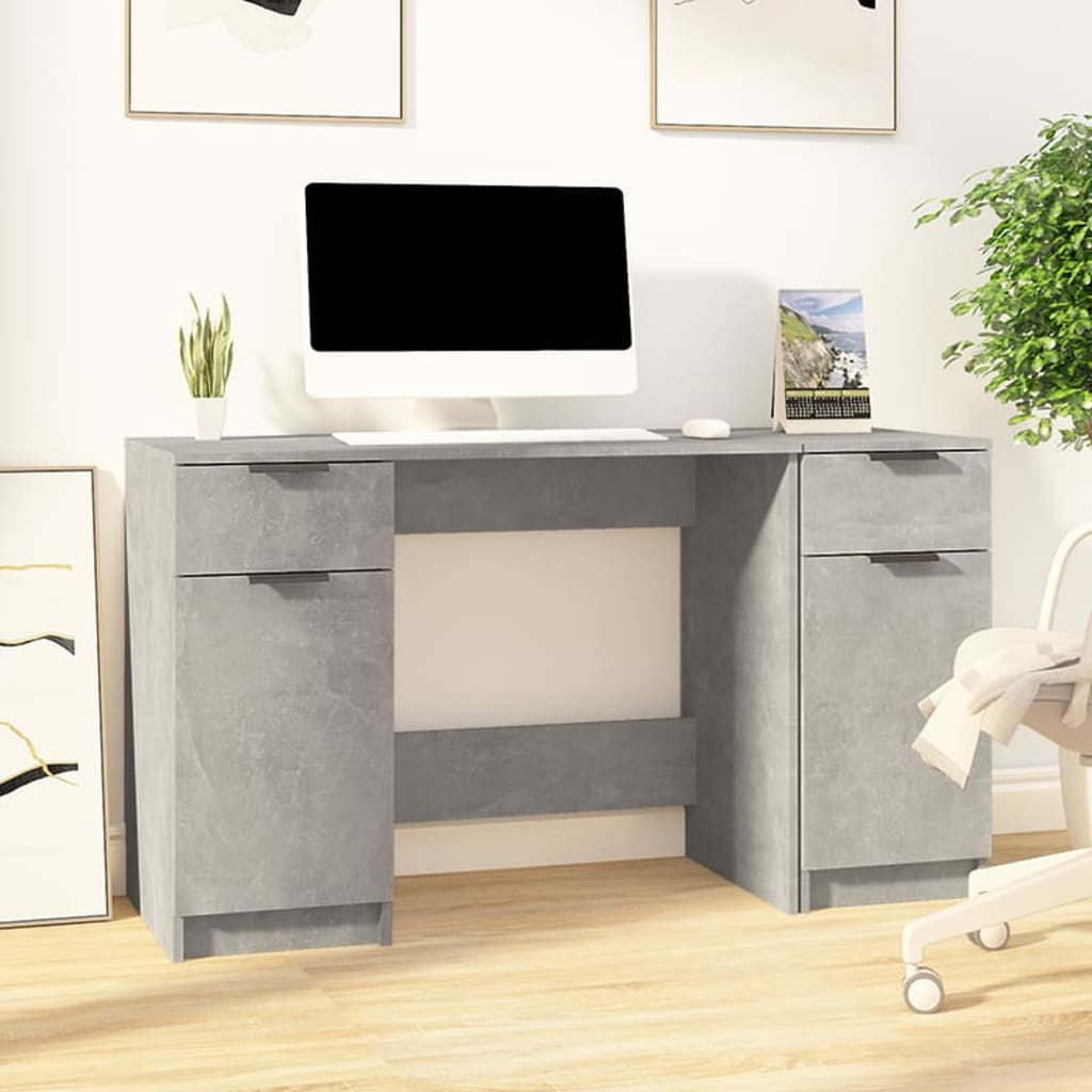 vidaXL Desk with Side Cabinet Concrete Grey Engineered Wood