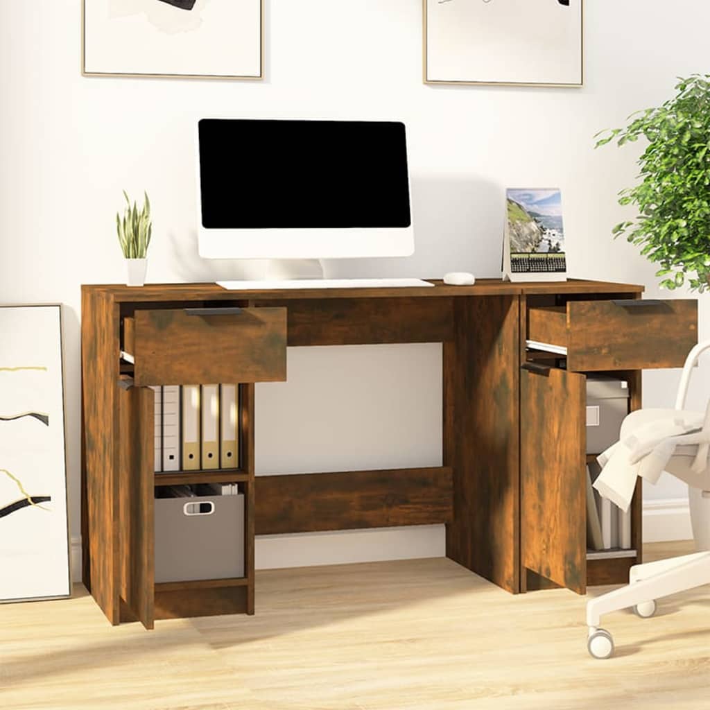 vidaXL Desk with Side Cabinet Smoked Oak Engineered Wood