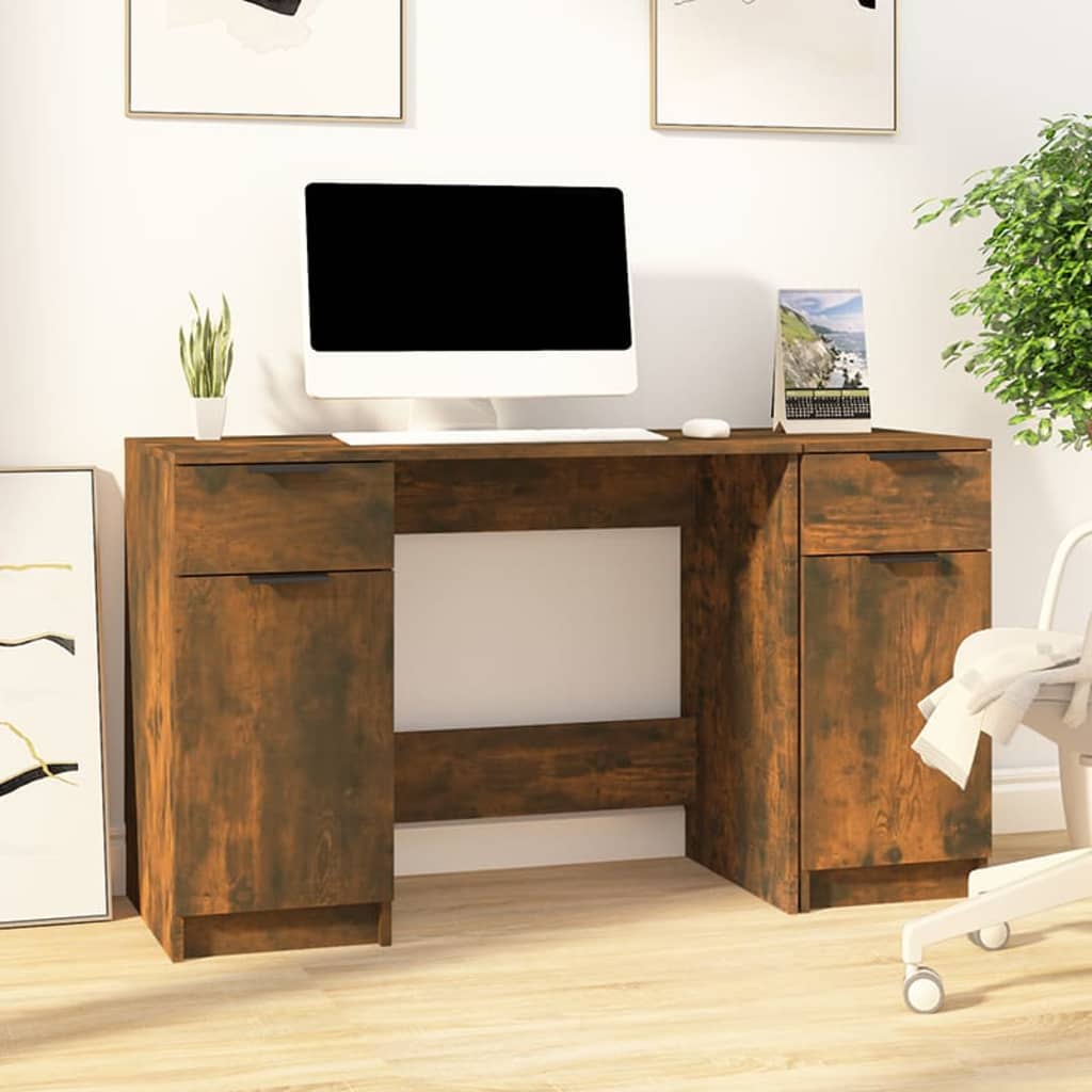 vidaXL Desk with Side Cabinet Smoked Oak Engineered Wood