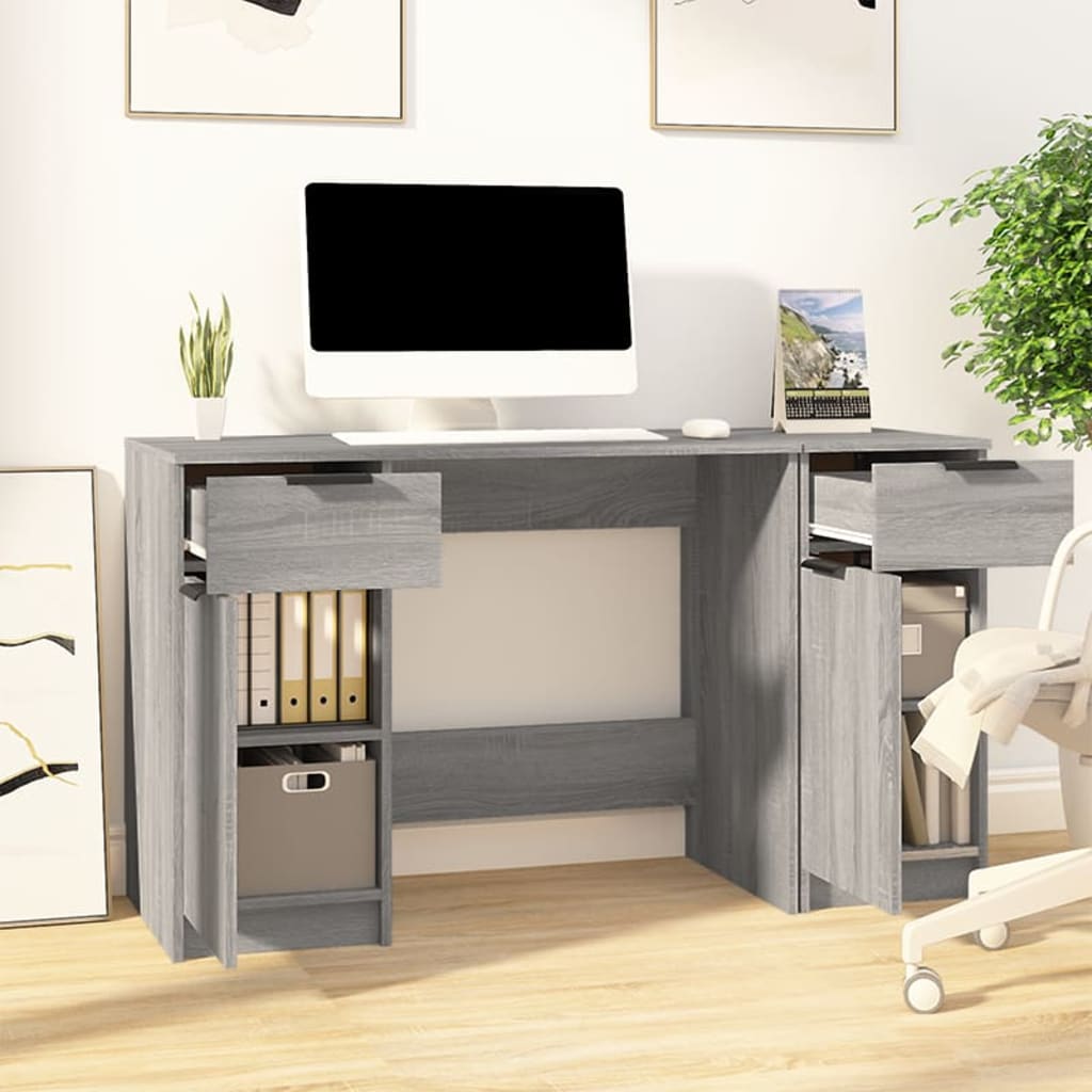 vidaXL Desk with Side Cabinet Grey Sonoma Engineered Wood