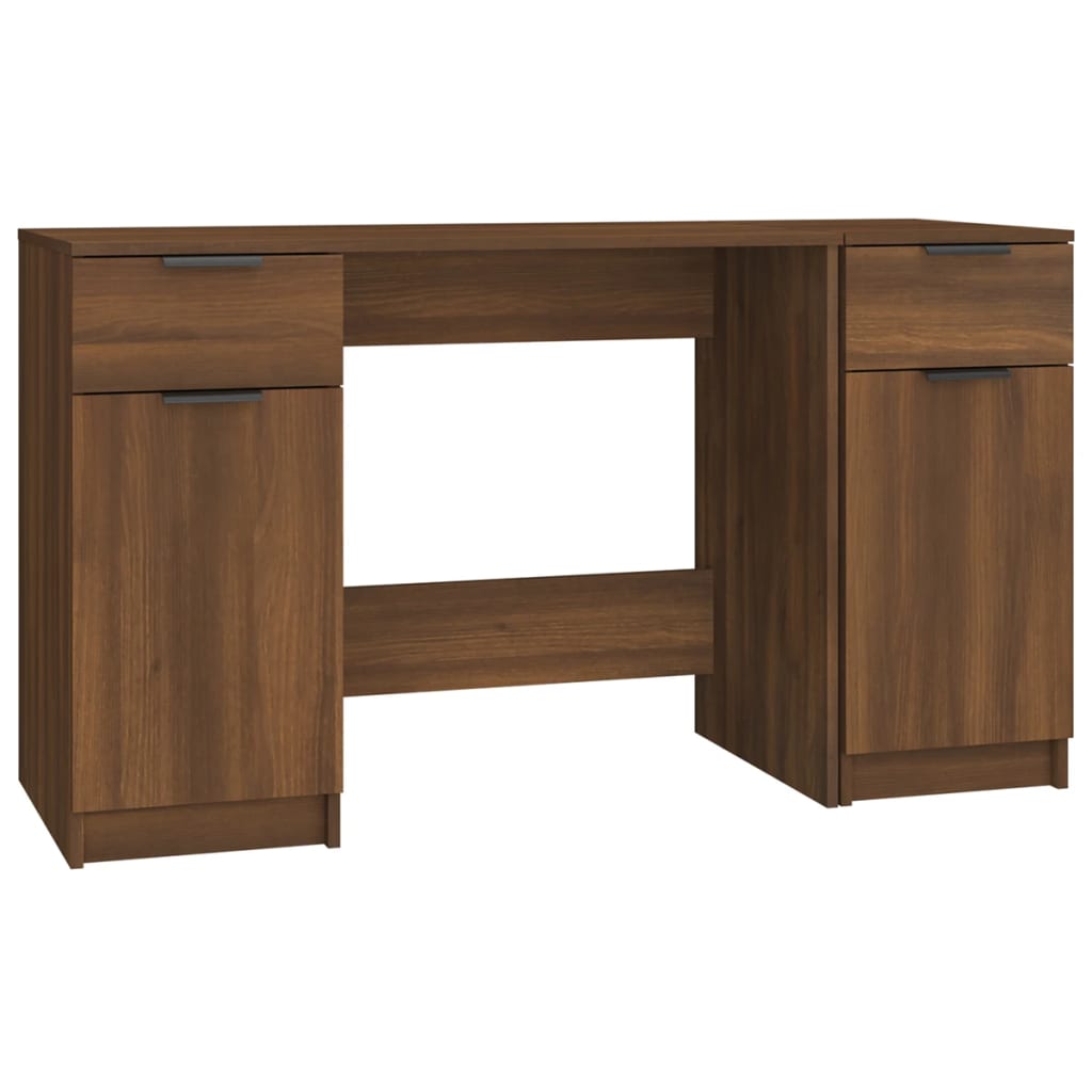 vidaXL Desk with Side Cabinet Brown Oak Engineered Wood