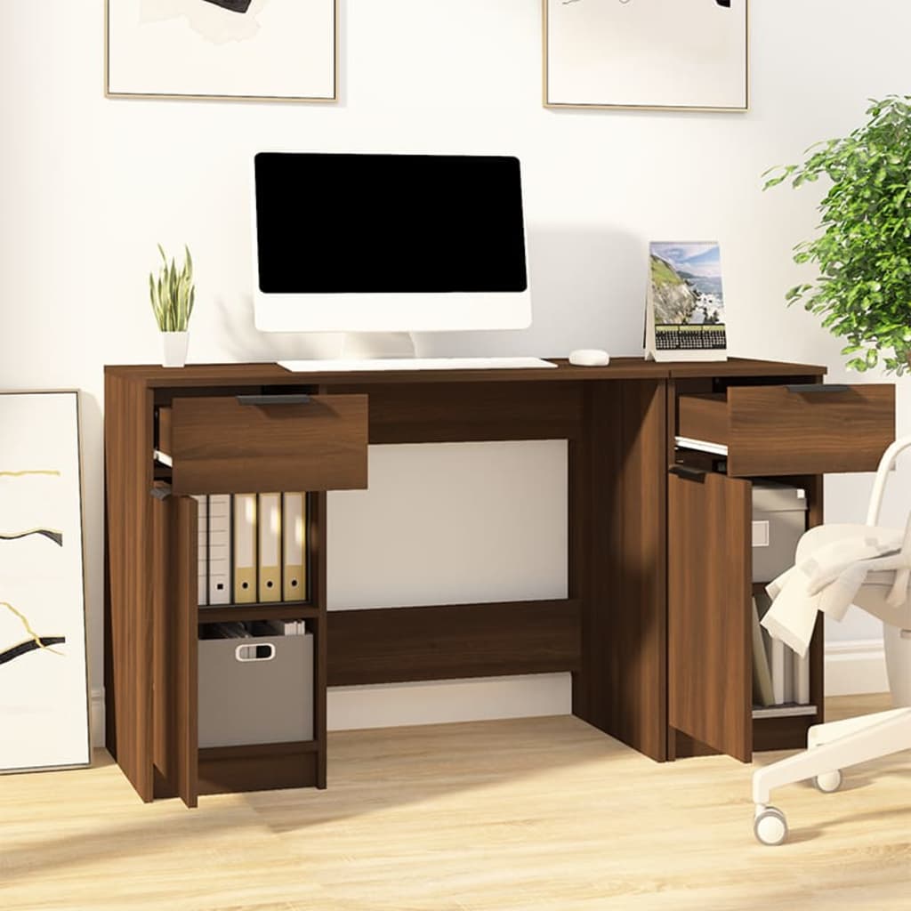 vidaXL Desk with Side Cabinet Brown Oak Engineered Wood