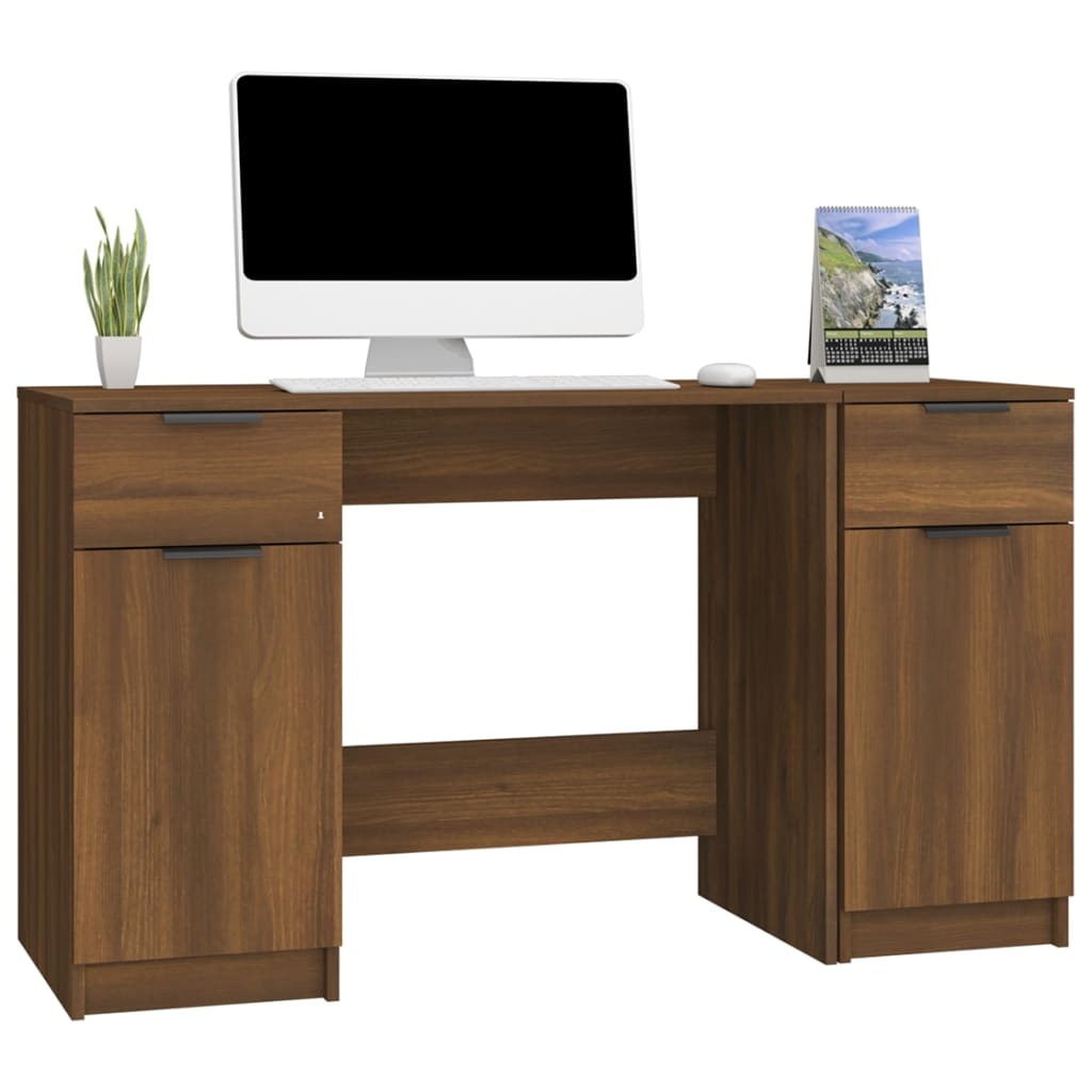 vidaXL Desk with Side Cabinet Brown Oak Engineered Wood