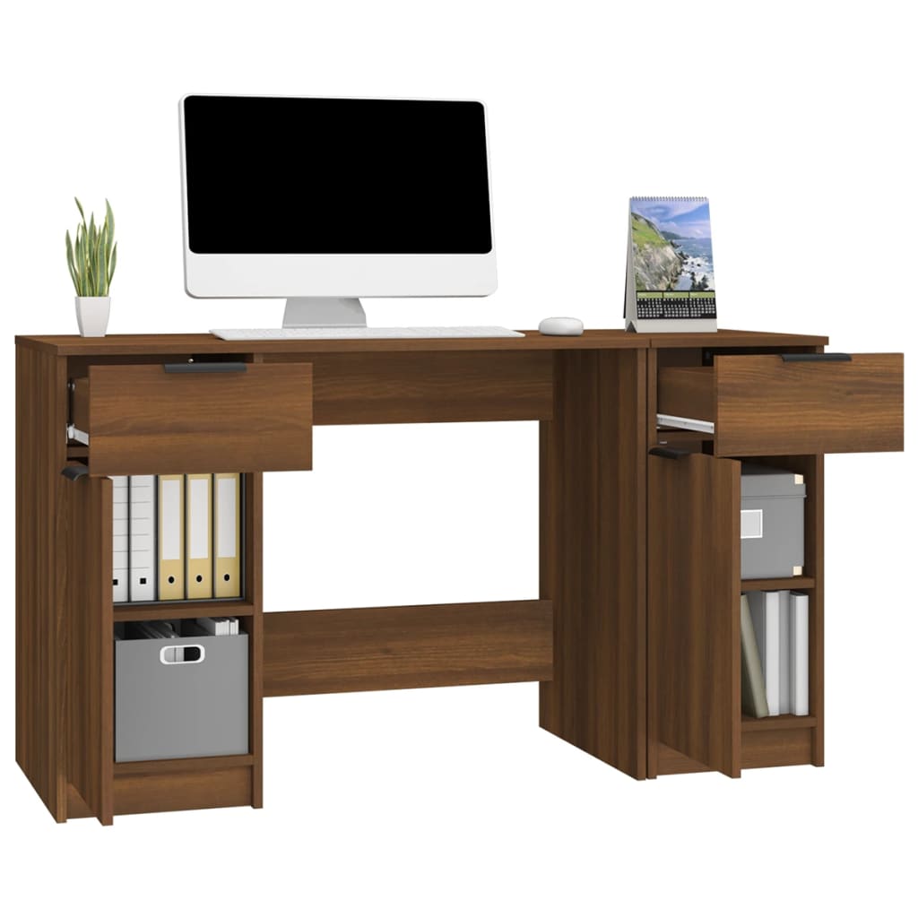 vidaXL Desk with Side Cabinet Brown Oak Engineered Wood