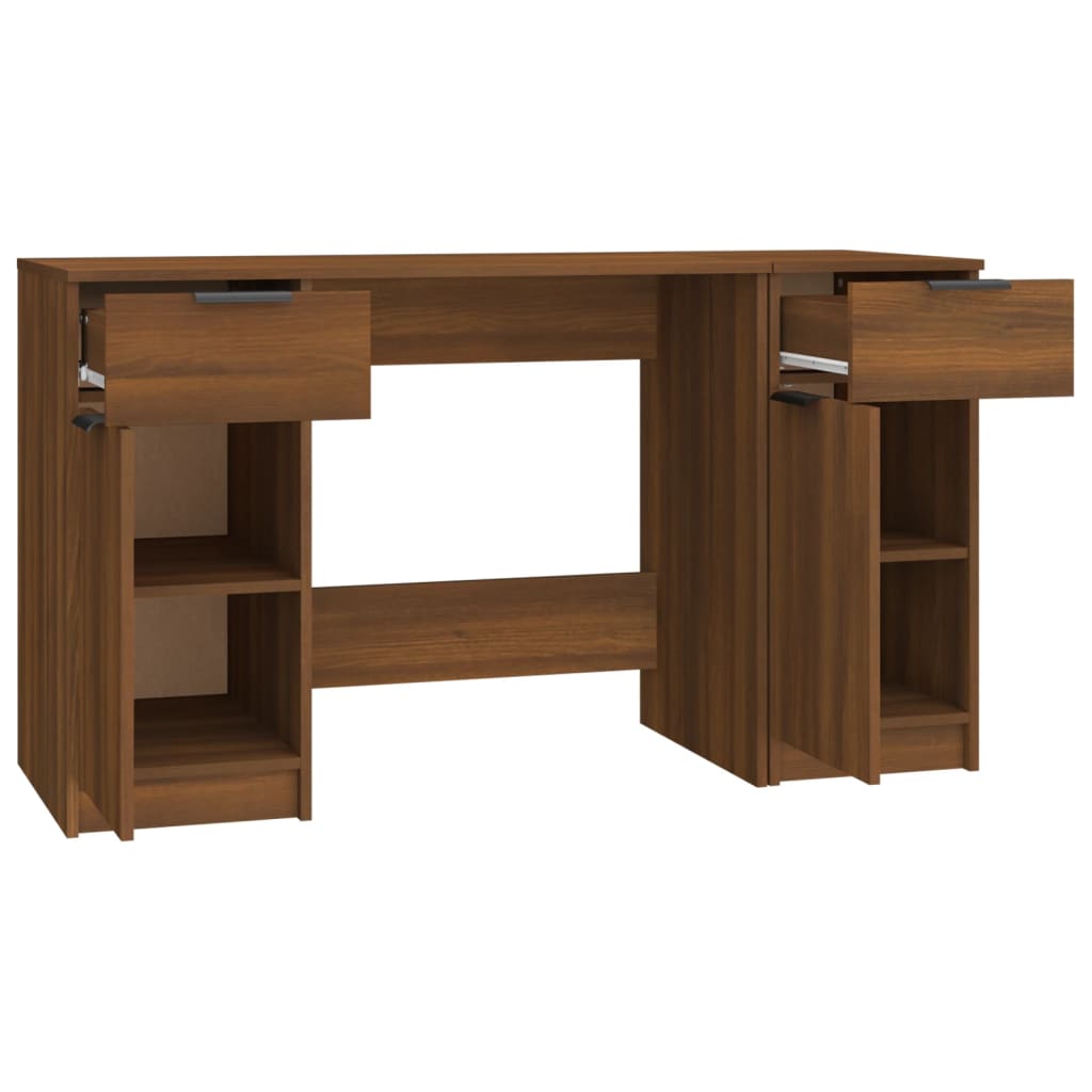 vidaXL Desk with Side Cabinet Brown Oak Engineered Wood