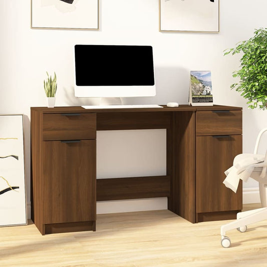 vidaXL Desk with Side Cabinet Brown Oak Engineered Wood