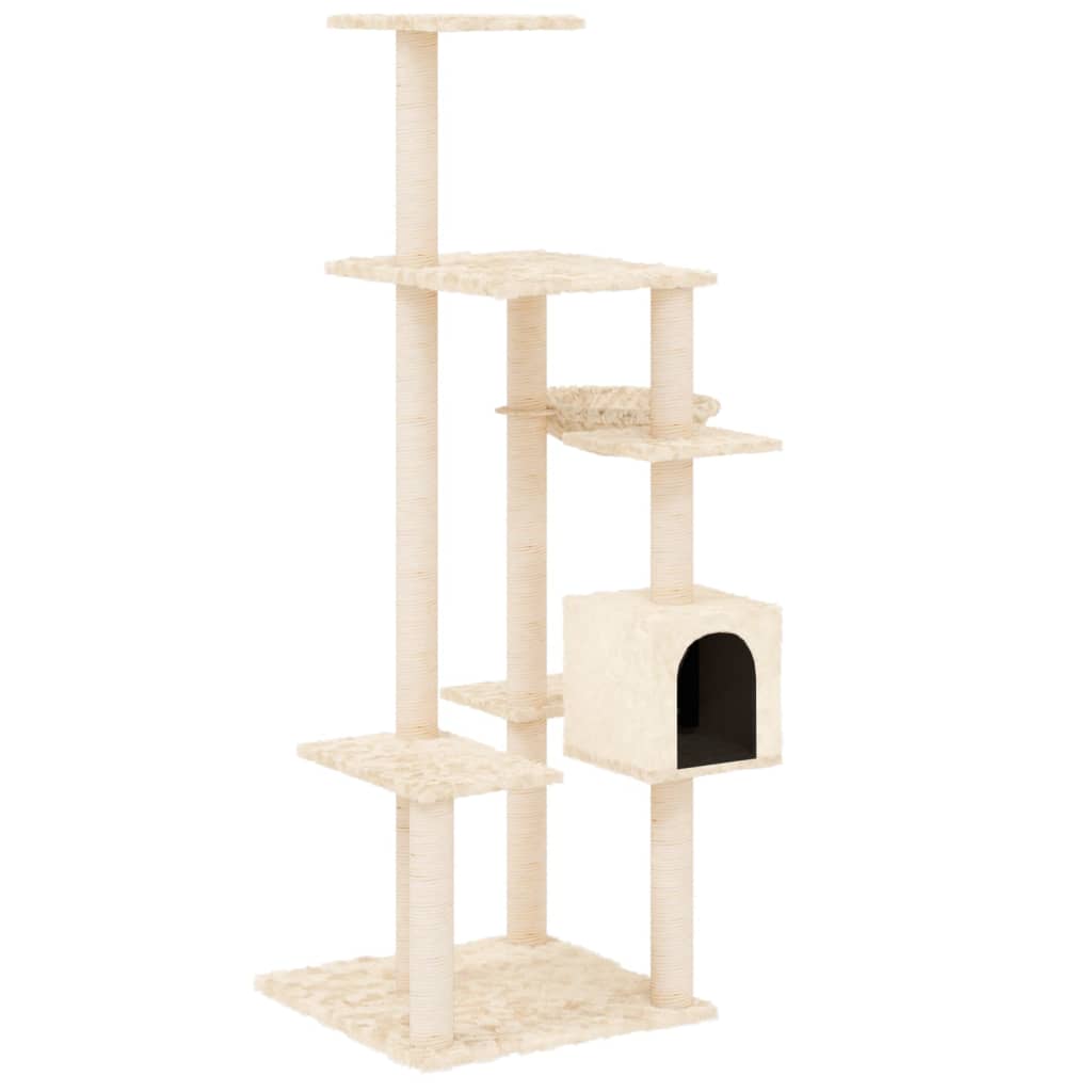 vidaXL Cat Tree with Sisal Scratching Posts Cream 142 cm