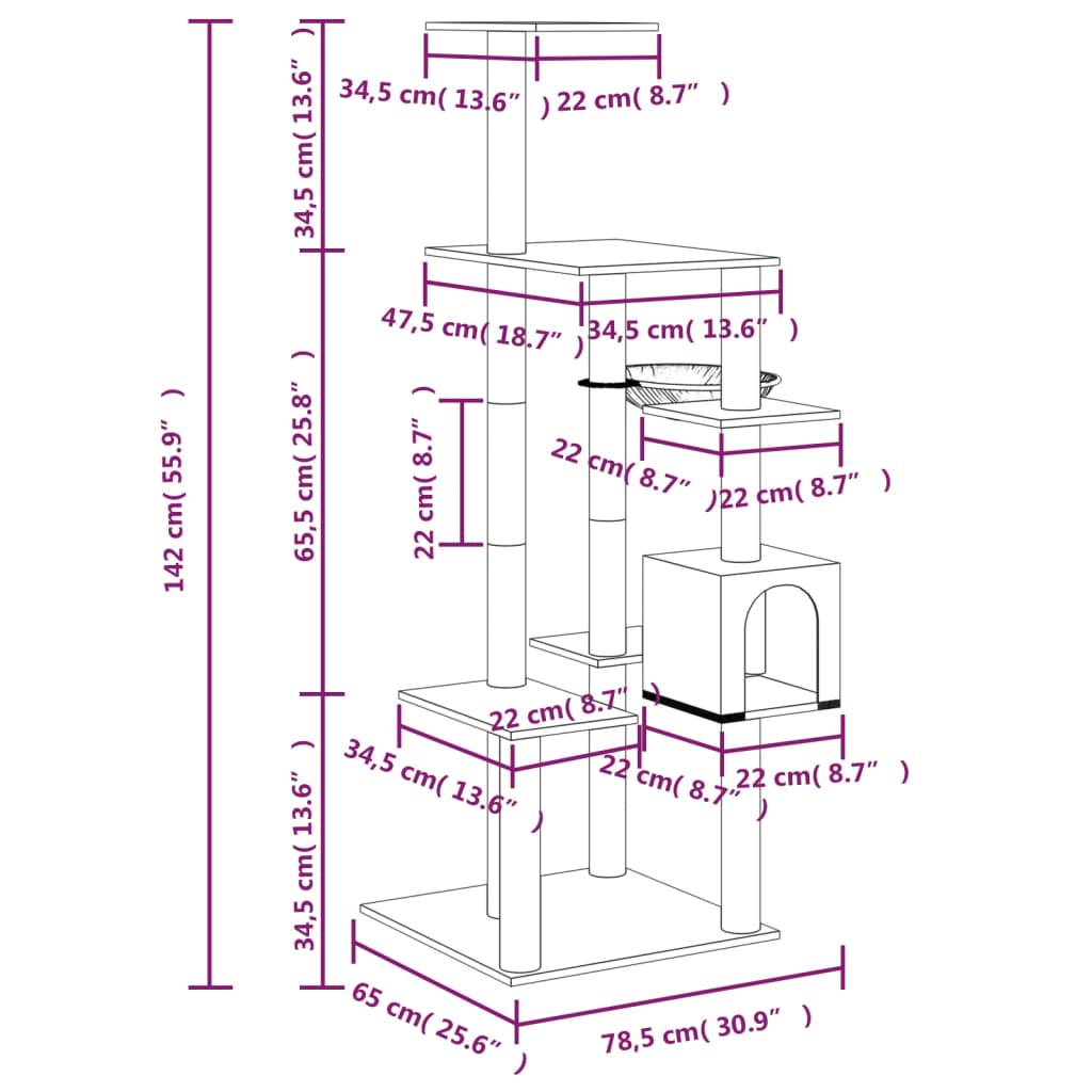 vidaXL Cat Tree with Sisal Scratching Posts Cream 142 cm
