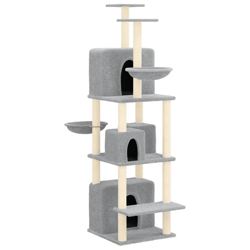 vidaXL Cat Tree with Sisal Scratching Posts Light Grey 180 cm