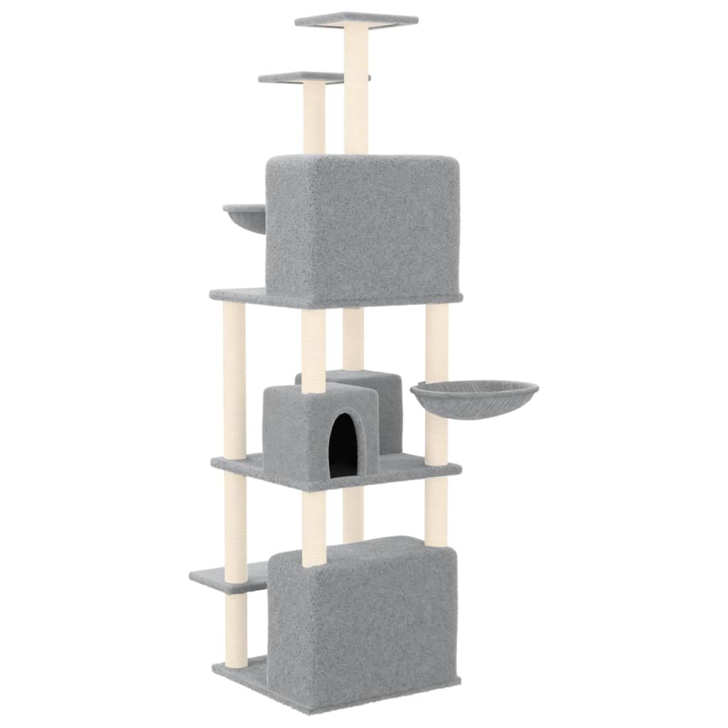 vidaXL Cat Tree with Sisal Scratching Posts Light Grey 180 cm