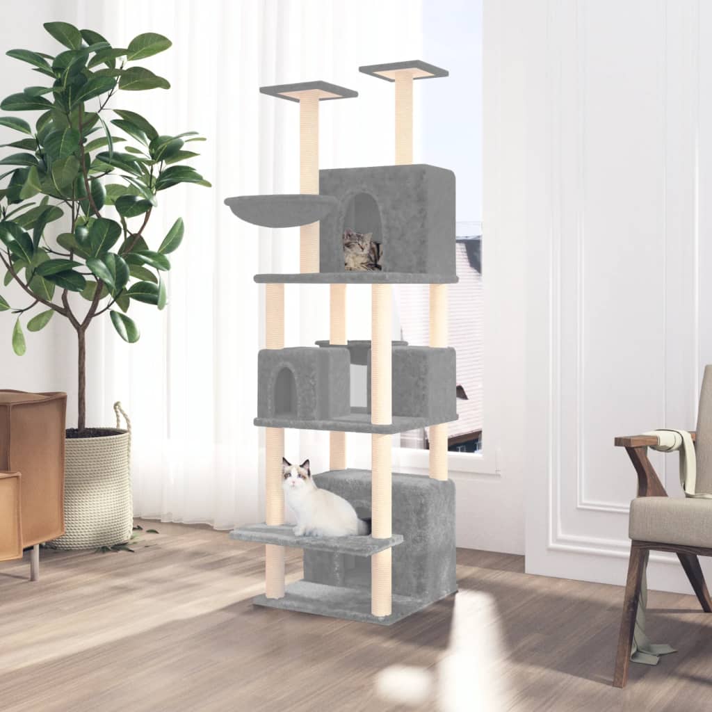 vidaXL Cat Tree with Sisal Scratching Posts Light Grey 180 cm