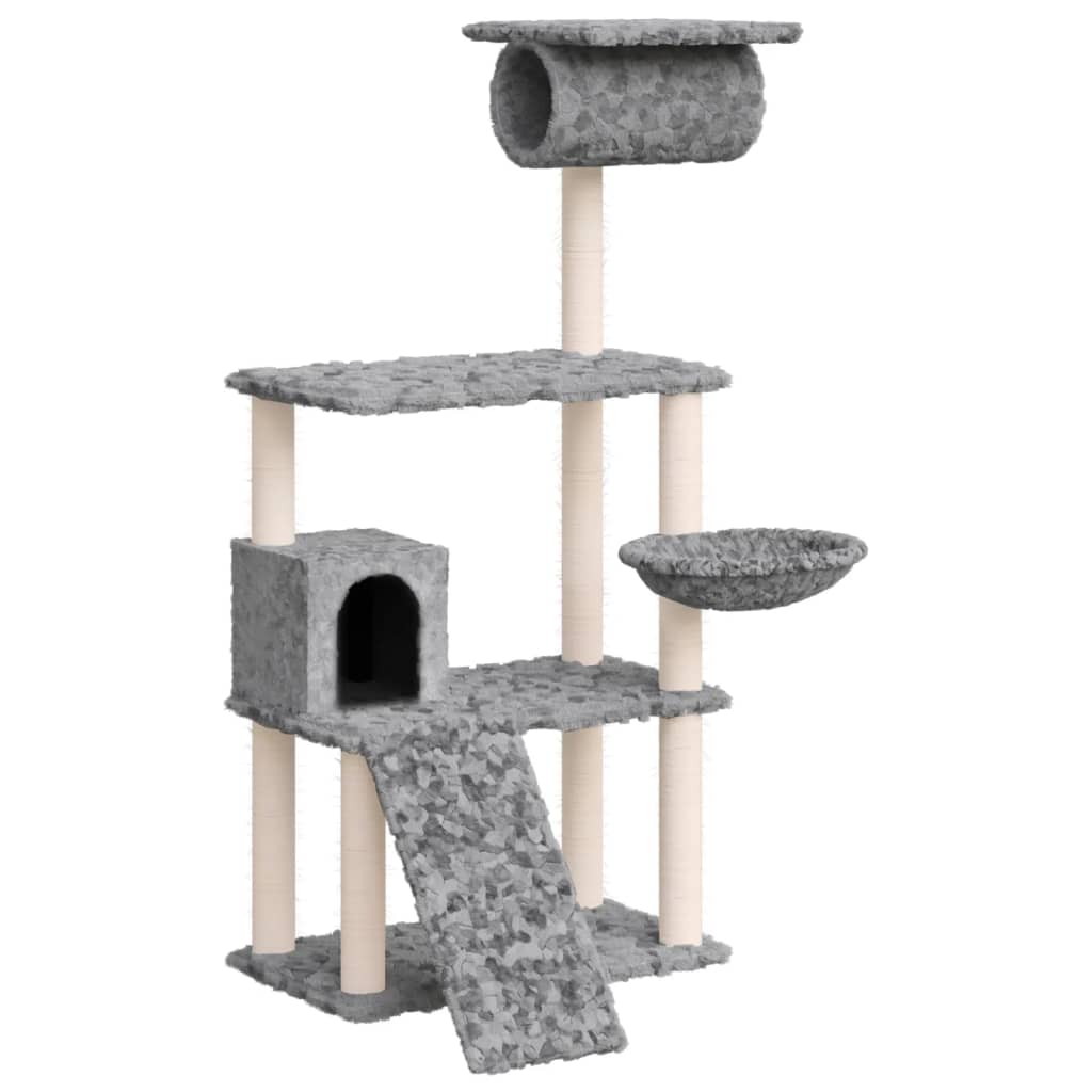 vidaXL Cat Tree with Sisal Scratching Posts Light Grey 131 cm