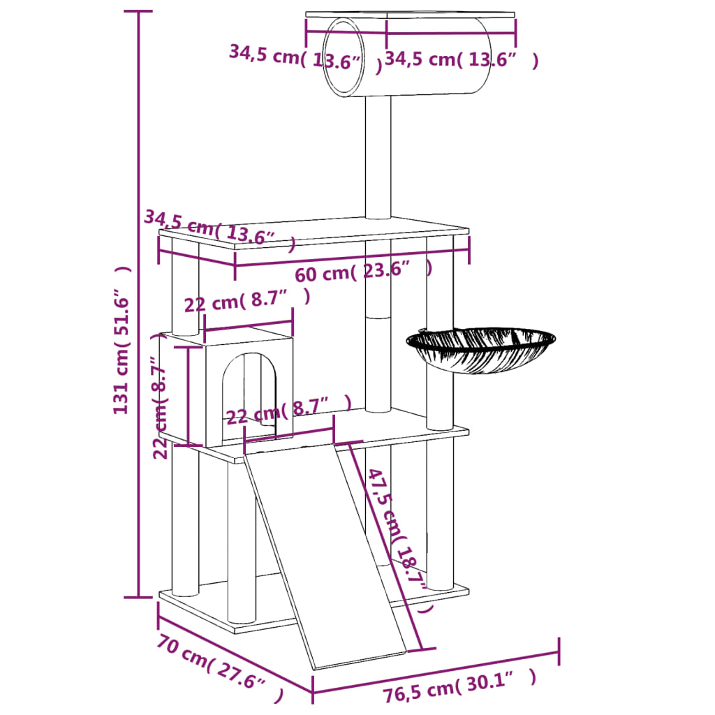 vidaXL Cat Tree with Sisal Scratching Posts Light Grey 131 cm