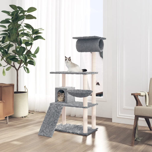 vidaXL Cat Tree with Sisal Scratching Posts Light Grey 131 cm