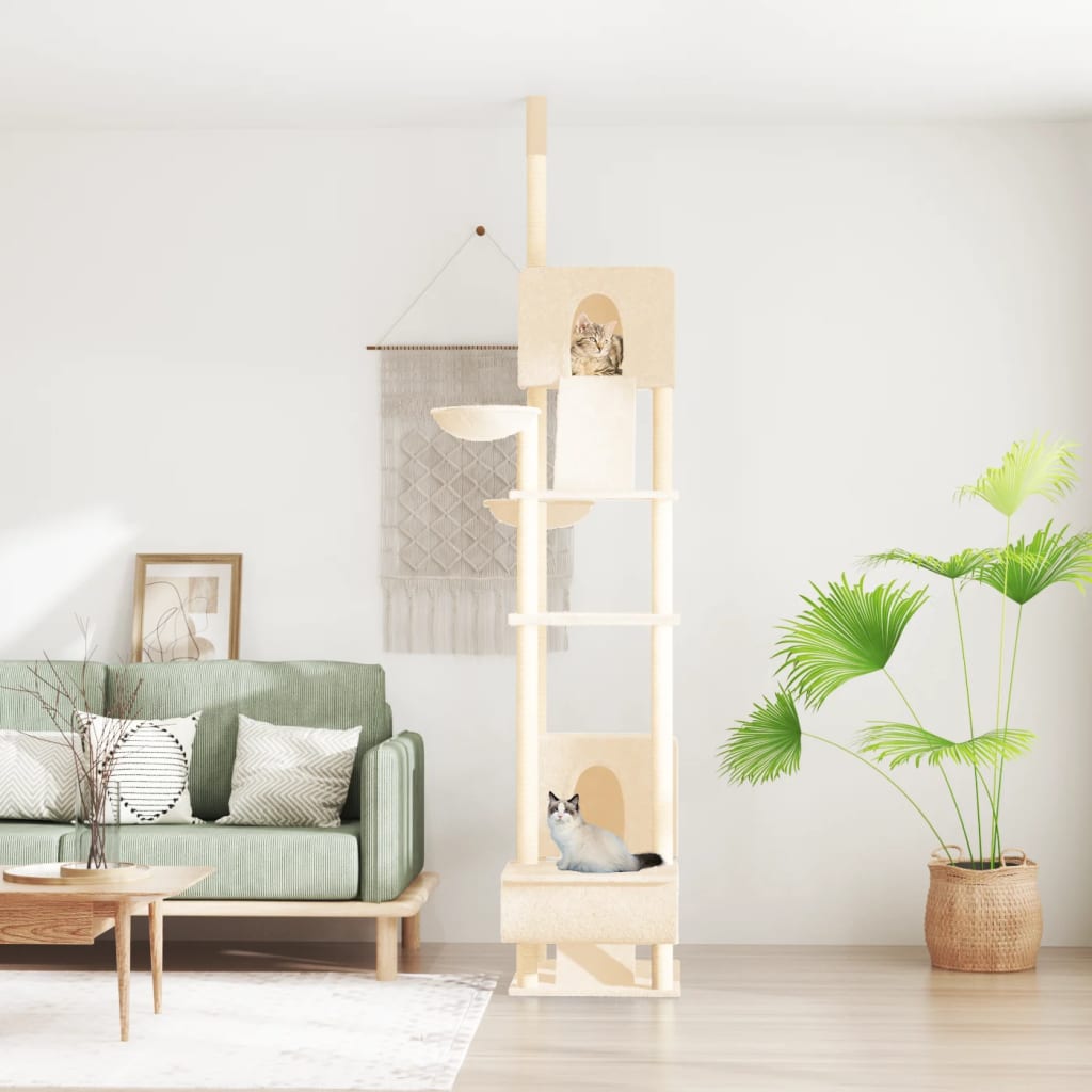 vidaXL Floor to Ceiling Cat Tree Cream 277-303 cm