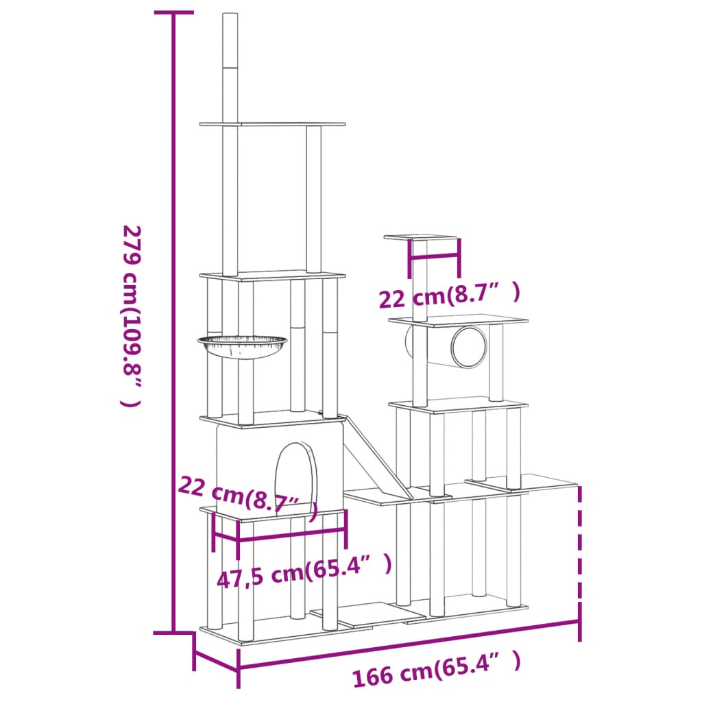 Cat Tree with Sisal Scratching Posts Cream 279 cm