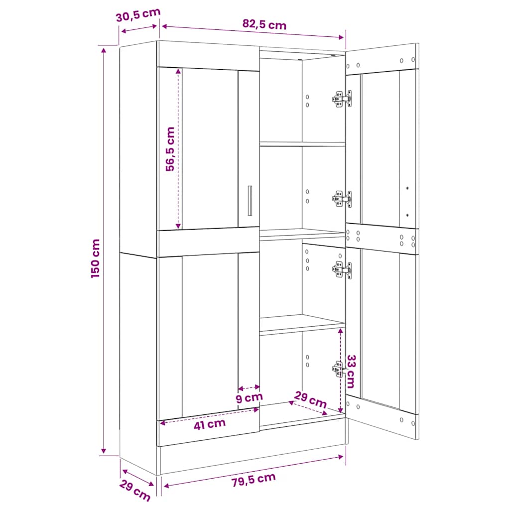 Book Cabinet Grey Sonoma 82,5x30,5x150 cm Engineered Wood