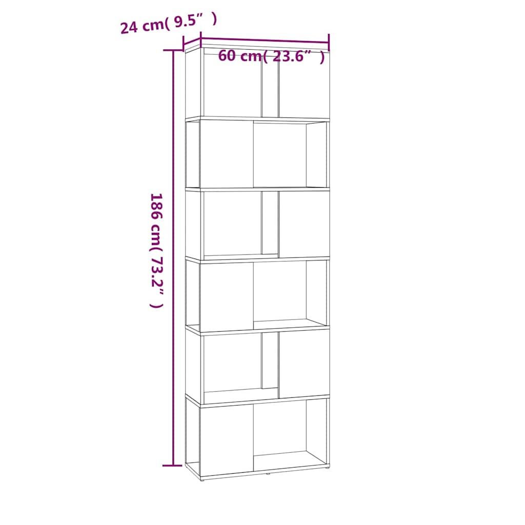 Book Cabinet/Room Divider Grey Sonoma 60x24x186 cm