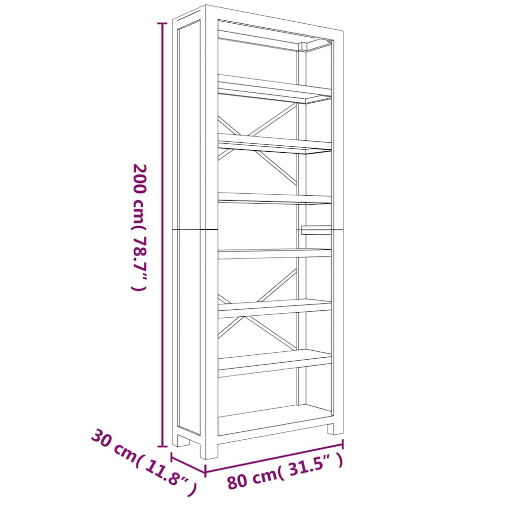 7-Tier Bookcase 80x30x200 cm Solid Wood Acacia