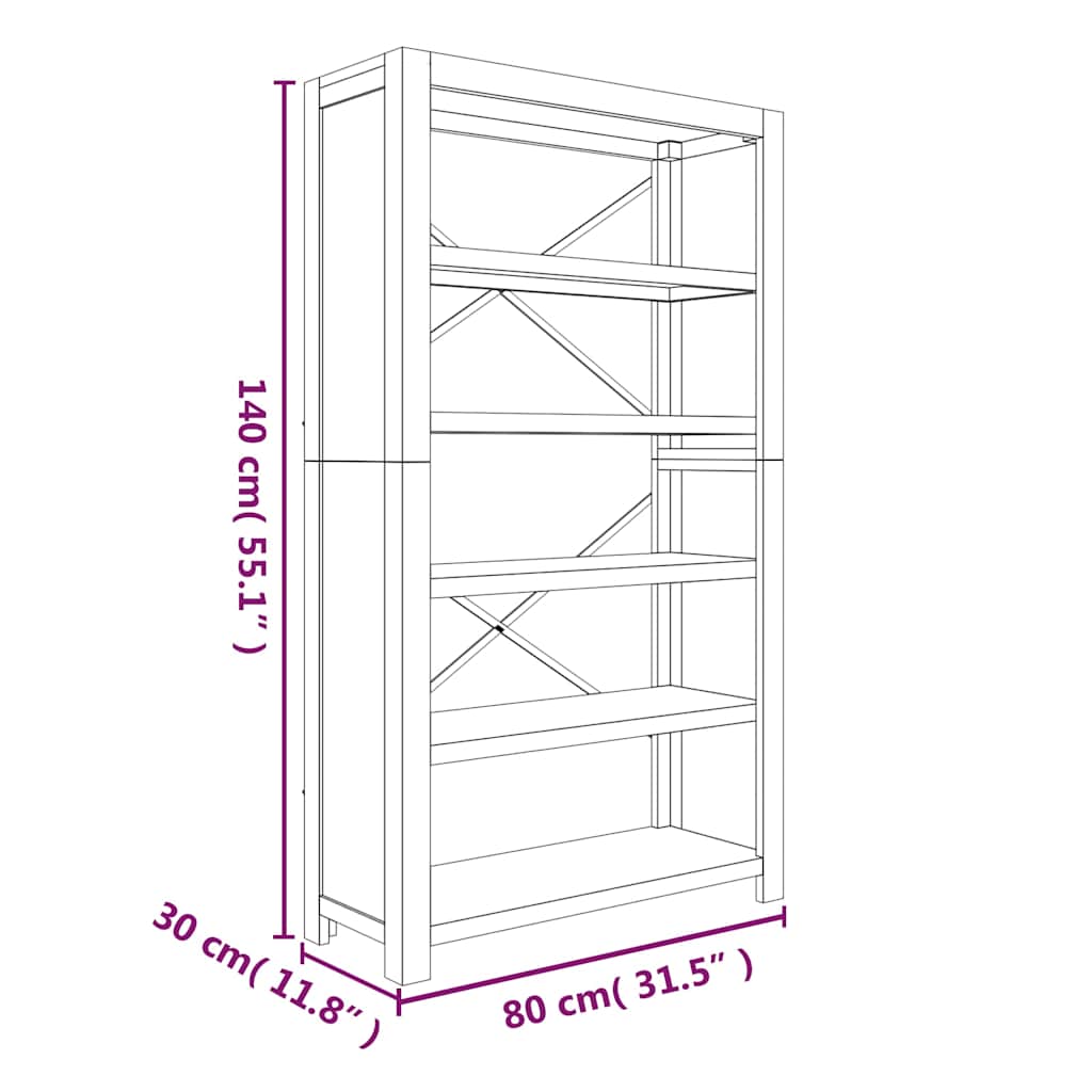 5-Tier Bookcase 80x30x140 cm Solid Wood Acacia