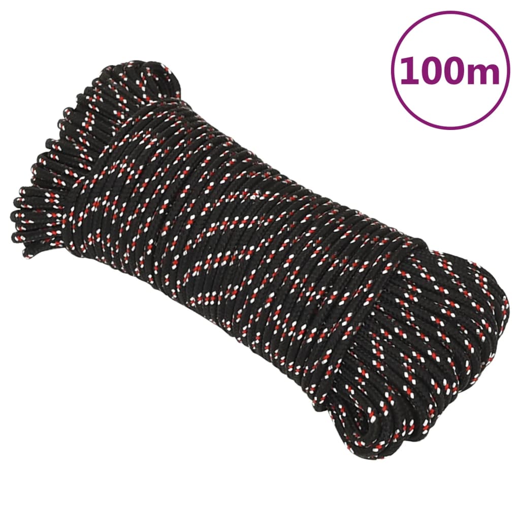 vidaXL Boat Rope Black 3 mm 100 m Polypropylene