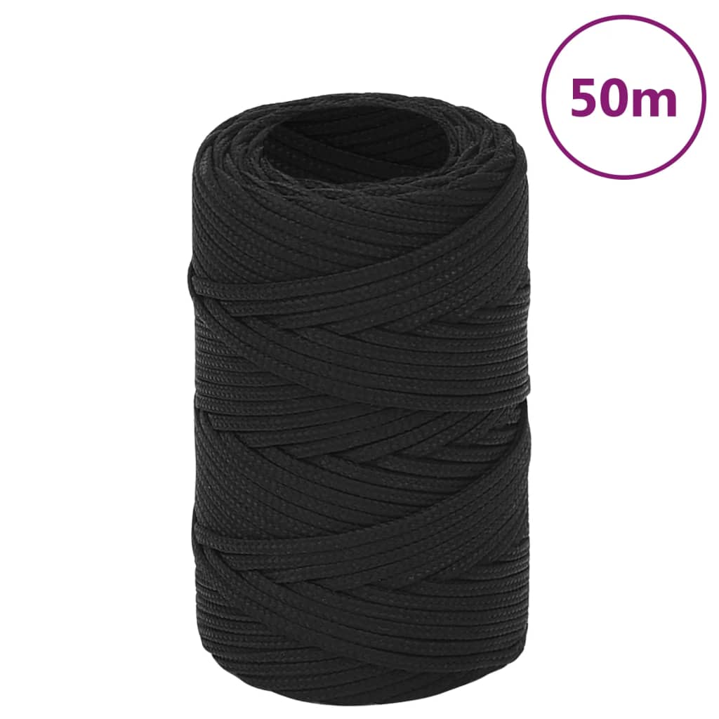 vidaXL Boat Rope Full Black 2 mm 50 m Polypropylene