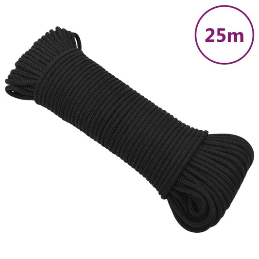 vidaXL Boat Rope Full Black 3 mm 25 m Polypropylene