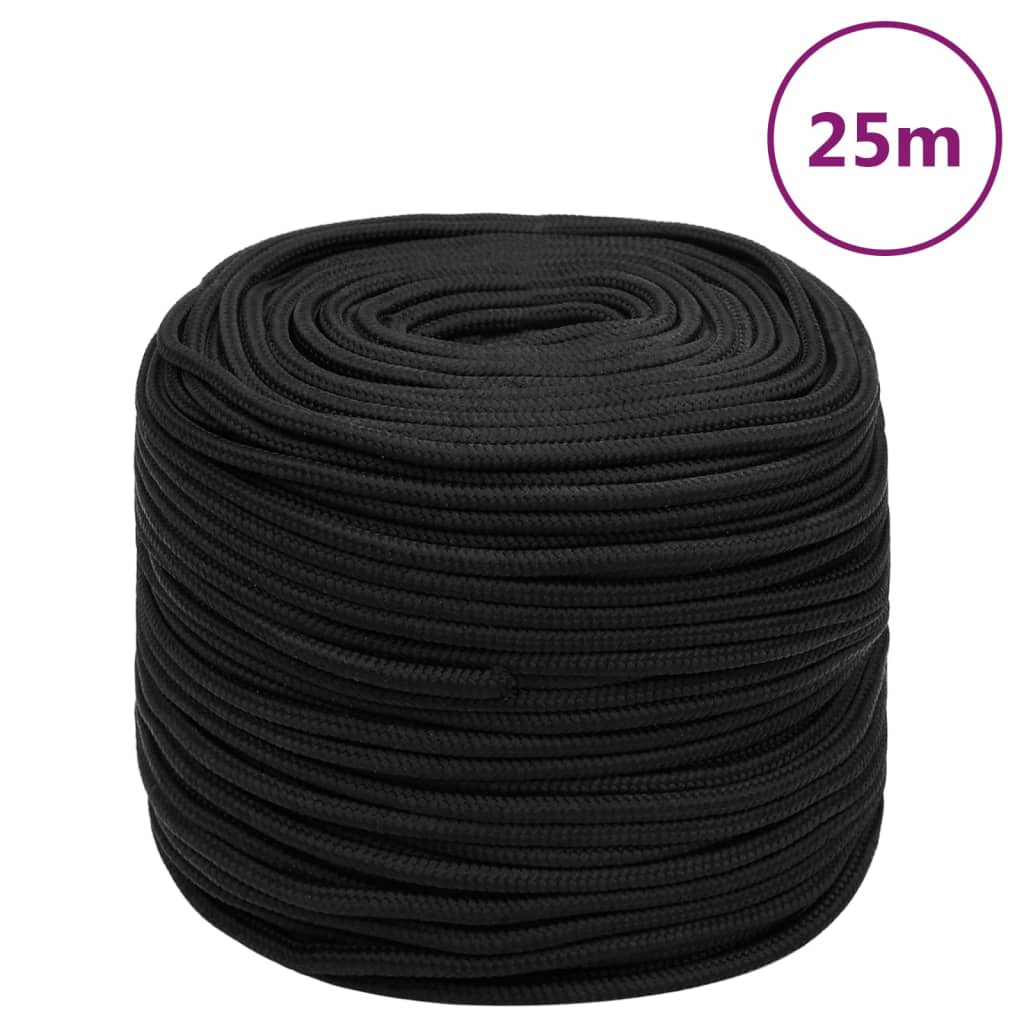 vidaXL Boat Rope Full Black 6 mm 25 m Polypropylene