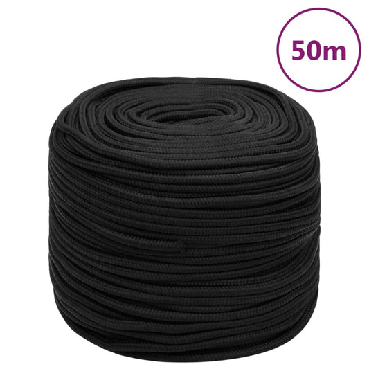 vidaXL Boat Rope Full Black 6 mm 50 m Polypropylene