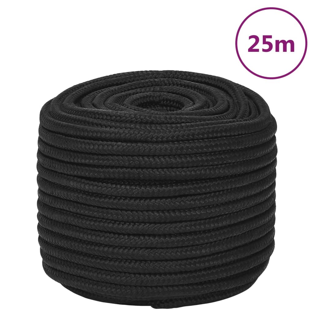 vidaXL Boat Rope Full Black 12 mm 25 m Polypropylene