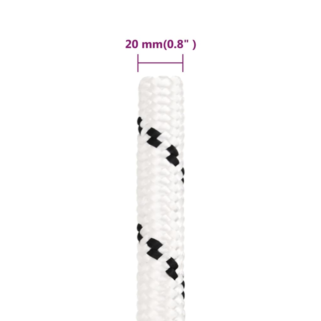 vidaXL Braided Boat Rope White 20 mmx50 m Polyester