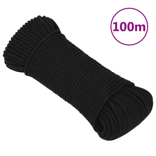 vidaXL Work Rope Black 4 mm 100 m Polyester