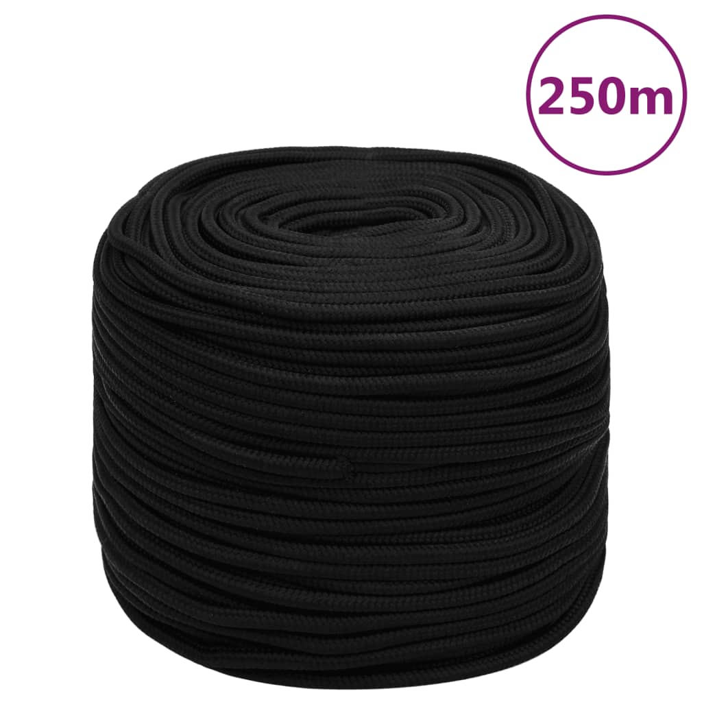 vidaXL Work Rope Black 6 mm 250 m Polyester