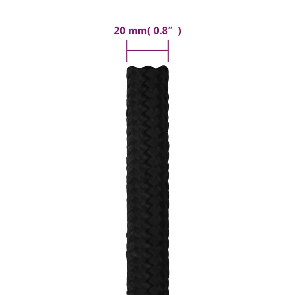 vidaXL Work Rope Black 20 mm 25 m Polyester