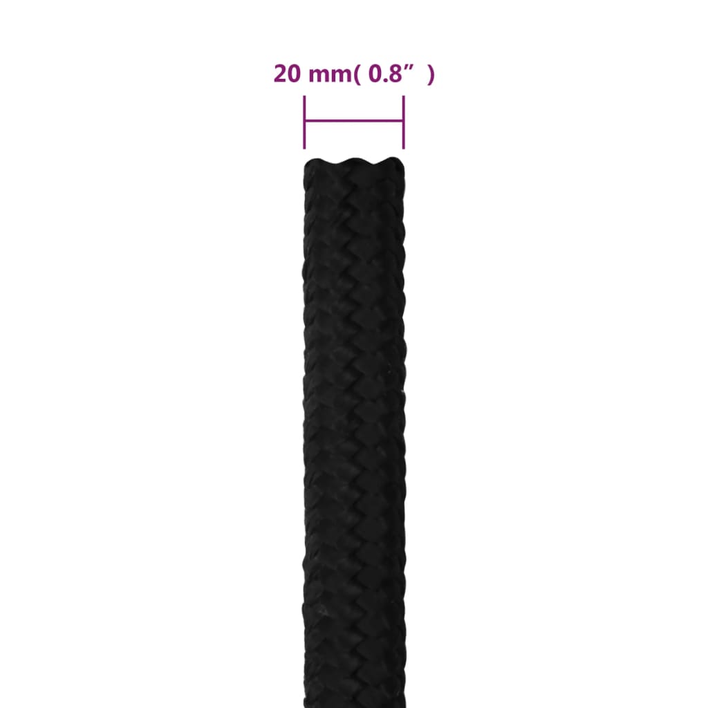 vidaXL Work Rope Black 20 mm 50 m Polyester