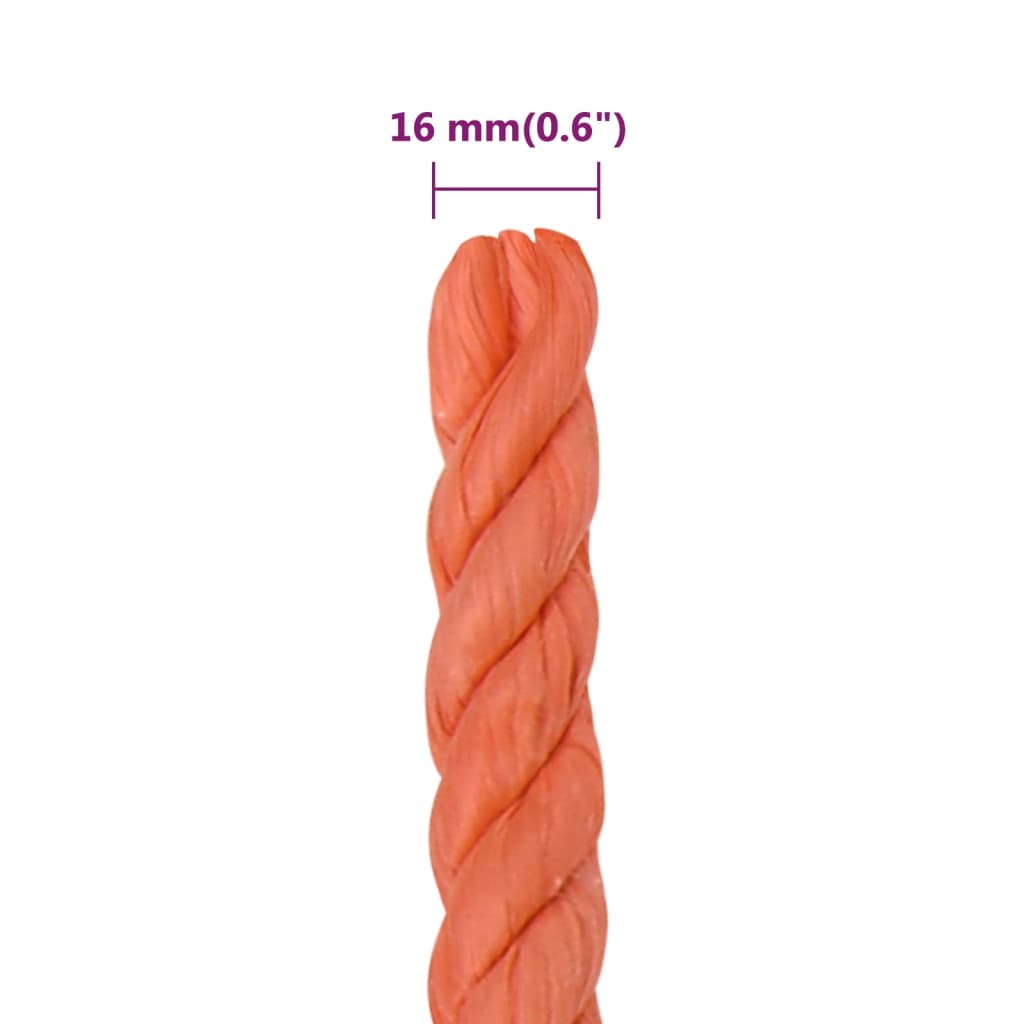 vidaXL Work Rope Orange 16 mm 25 m Polypropylene