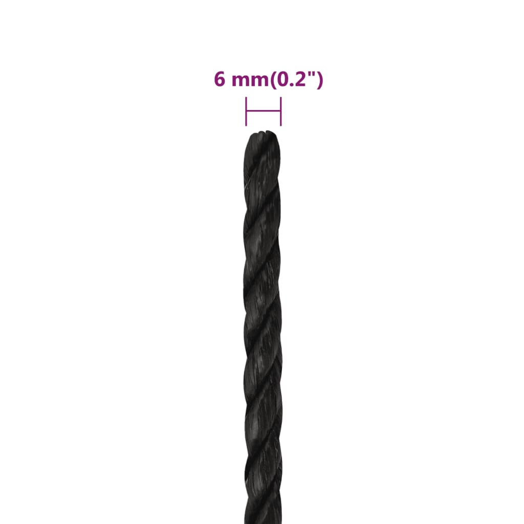 vidaXL Work Rope Black 6 mm 100 m Polypropylene