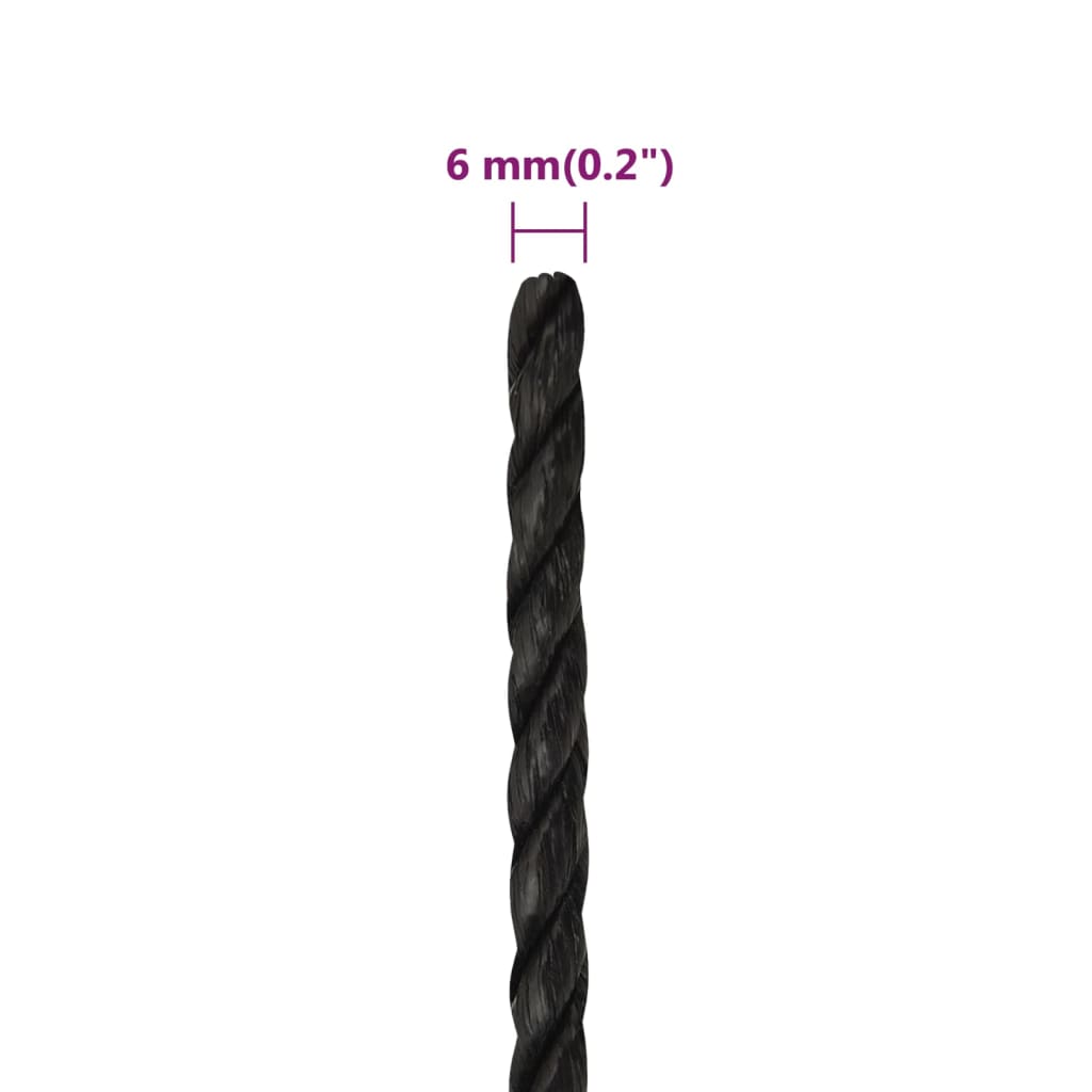 vidaXL Work Rope Black 6 mm 500 m Polypropylene