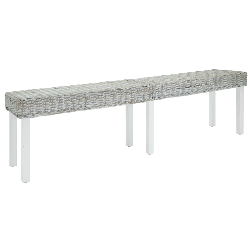 vidaXL Bench White 160x35x45 cm Natural Kubu Rattan & Solid Wood Mahogany